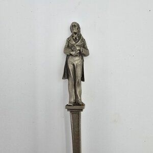 Antique Pewter Commemorative Spoon Nathan Scene Handle Statue Decorative Detail
